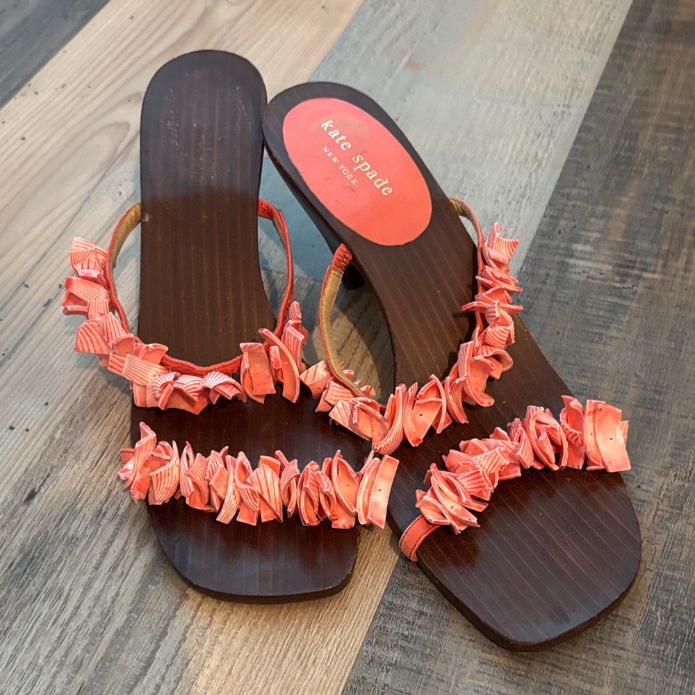 Kate Spade Ruffled Seashell Coral Sandals